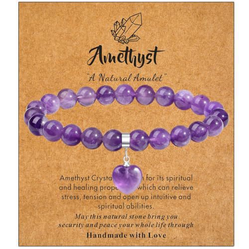 Minimalist 8mm Crystal Beaded Bracelet with Heart Pendant Polished Rose Quartz Rhodonite Elastic String