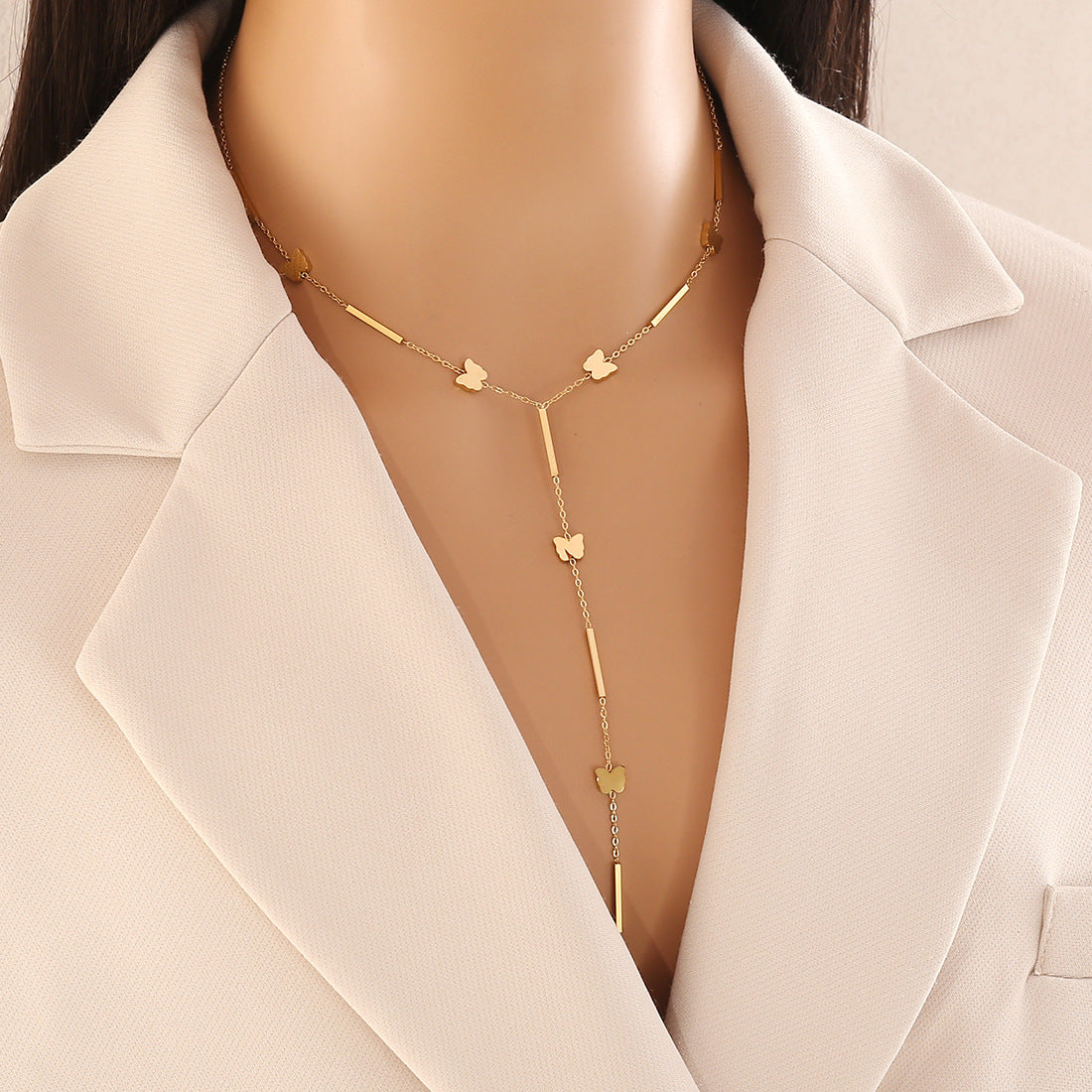Fashion OL Style Heart-Shaped Stainless Steel Y-Necklace with Plated Finish for Women