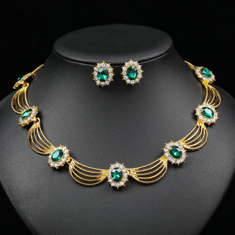 Vintage Bohemian Fan-Shaped Alloy Necklace and Earrings Set with Celestial Motifs Electroplated O-Chain