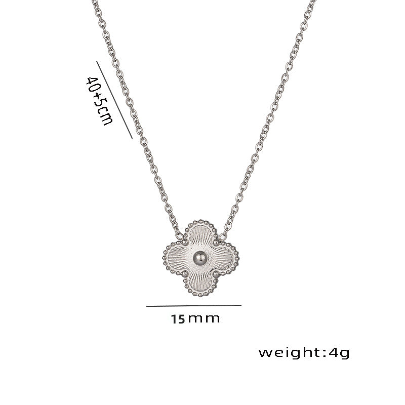 Bracciale Donna Lusso Stile Quadrifoglio in Acciaio al Titanio con Strass e Intarsio in Concha