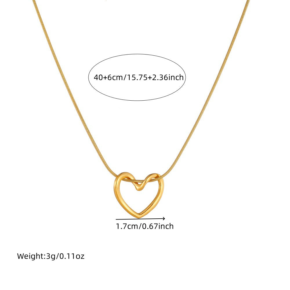 Minimalist Elegant Polished Stainless Steel Heart Pendant Necklace Snake Chain for Women