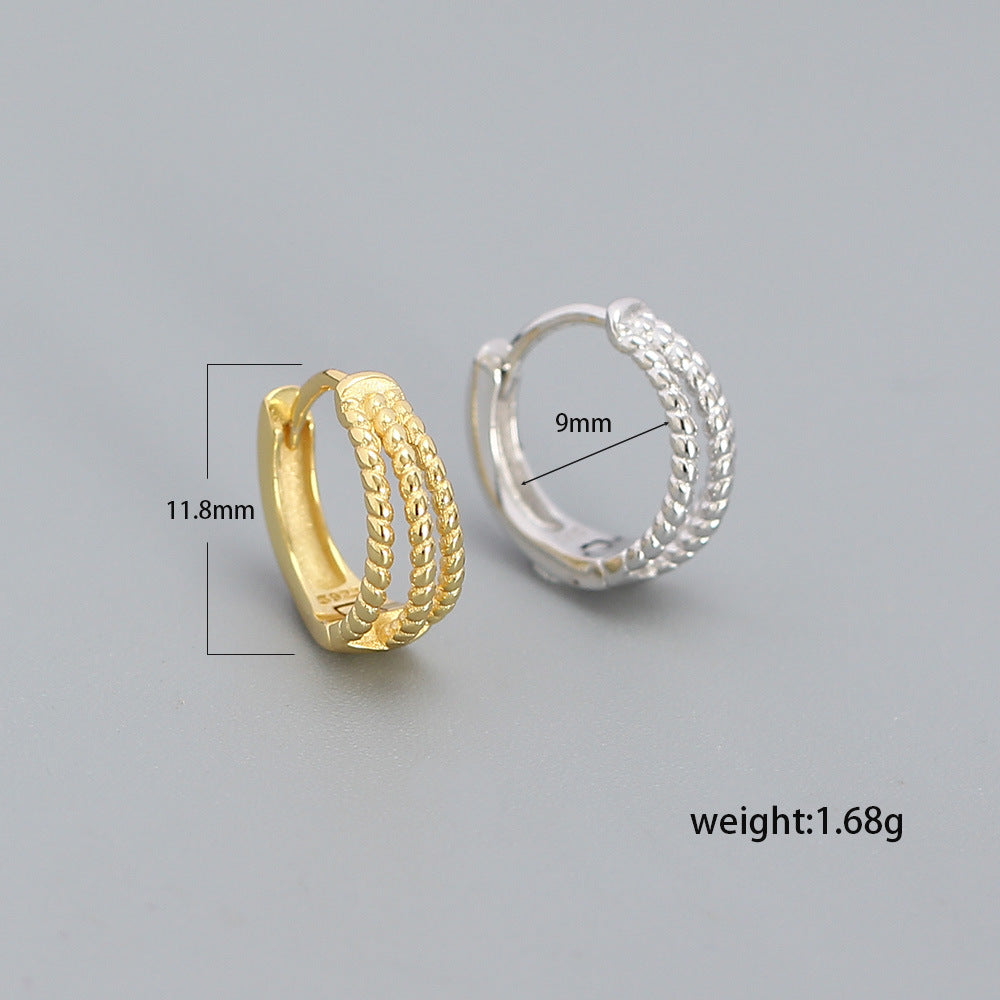 Elegant 925 Sterling Silver Geometric Triple Layer Rope Hoop Earrings for Women