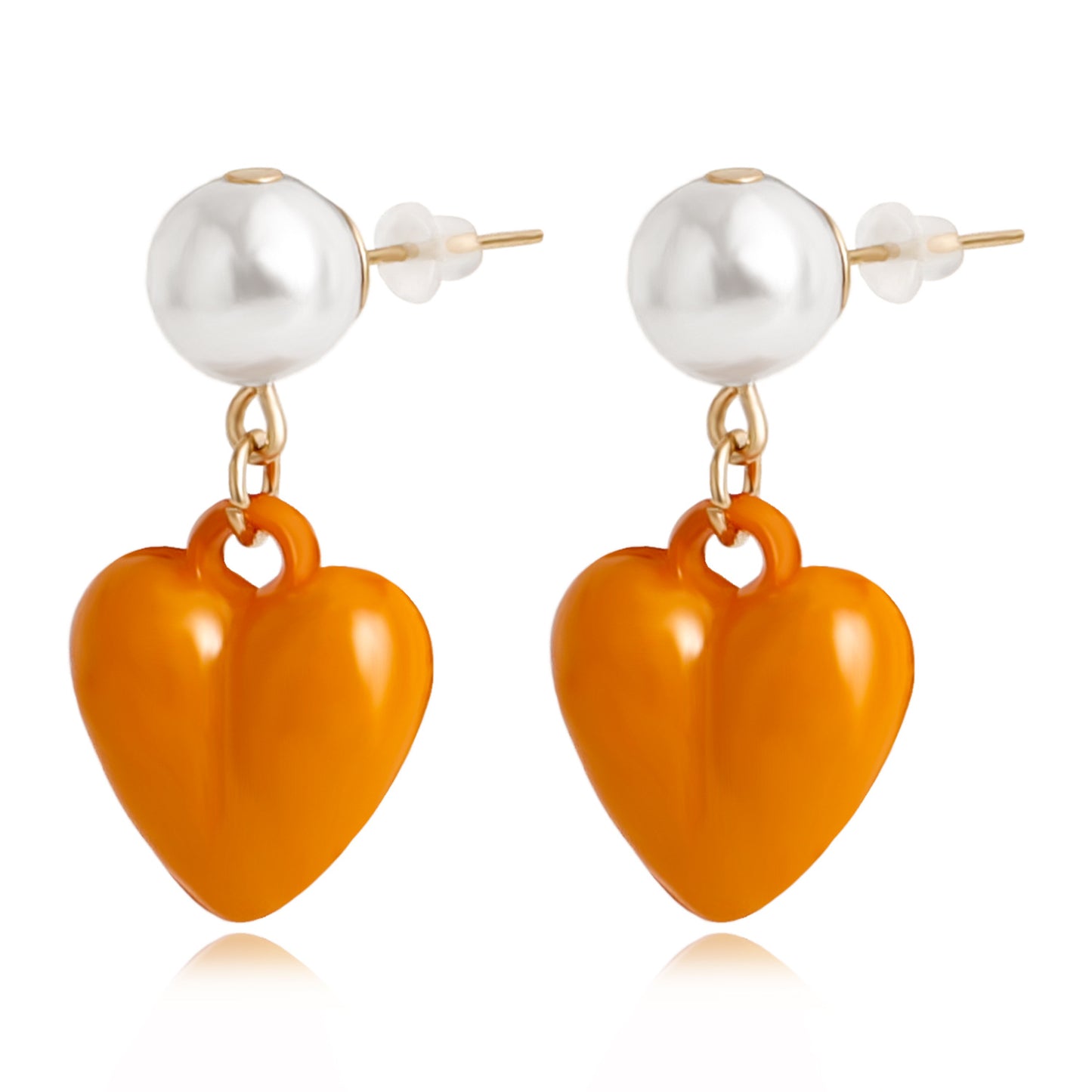 Minimalist Heart-Shaped Alloy Ear Studs with Iridescent Pearl Accents for Women