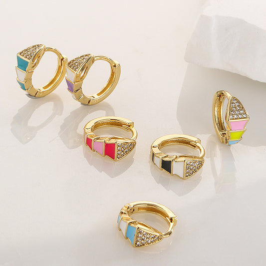 Orecchini geometrici in stile bohémien in rame con placcatura in oro 18 carati e smalto con zirconi