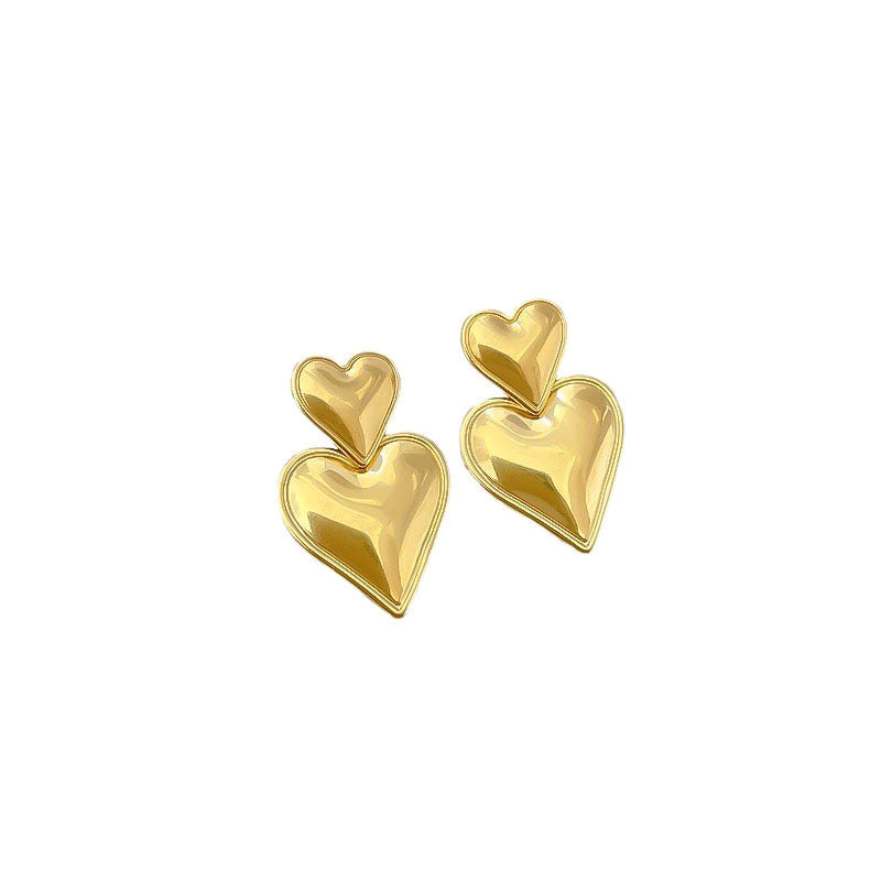 Minimalist Geometric Double Heart Titanium Steel Stud Earrings with Plating Finish for Women