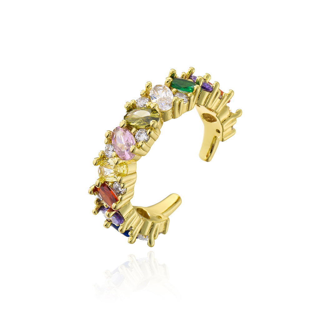 Anello Aperto Geometrico da Donna in Rame Placcato Oro 18K con Zirconi Colorati Micro-Incastonati