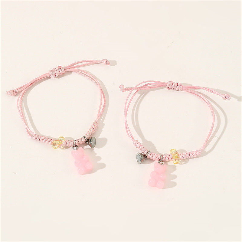 Bracciale intrecciato per bambini con ciondolo orsetto minimalista in resina plastica con chiusura magnetica