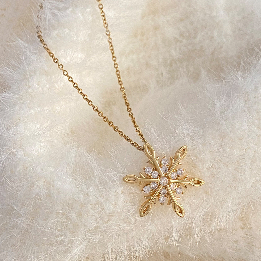 Collar de copo de nieve geométrico para mujer con incrustaciones de diamantes de imitación, cadena de aleación en estilo minimalista y moderno