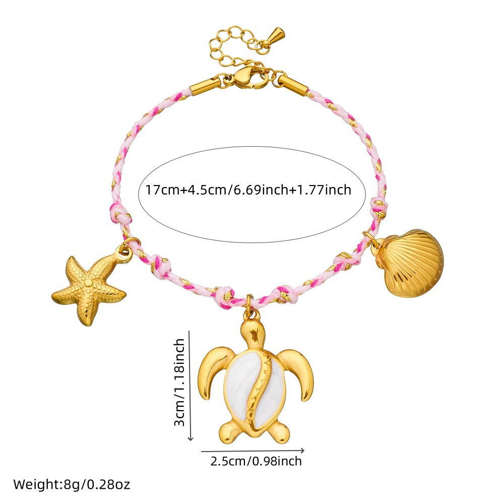 Bohemian Stainless Steel Plated Animal Pendant Bracelet with Turtle and Starfish Charms for Women