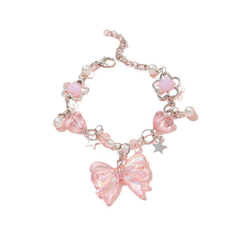 Braccialetto con fiocco e perline di cristallo fatto a mano per ragazze in stile principessa con materiale in resina e design a forma di stella