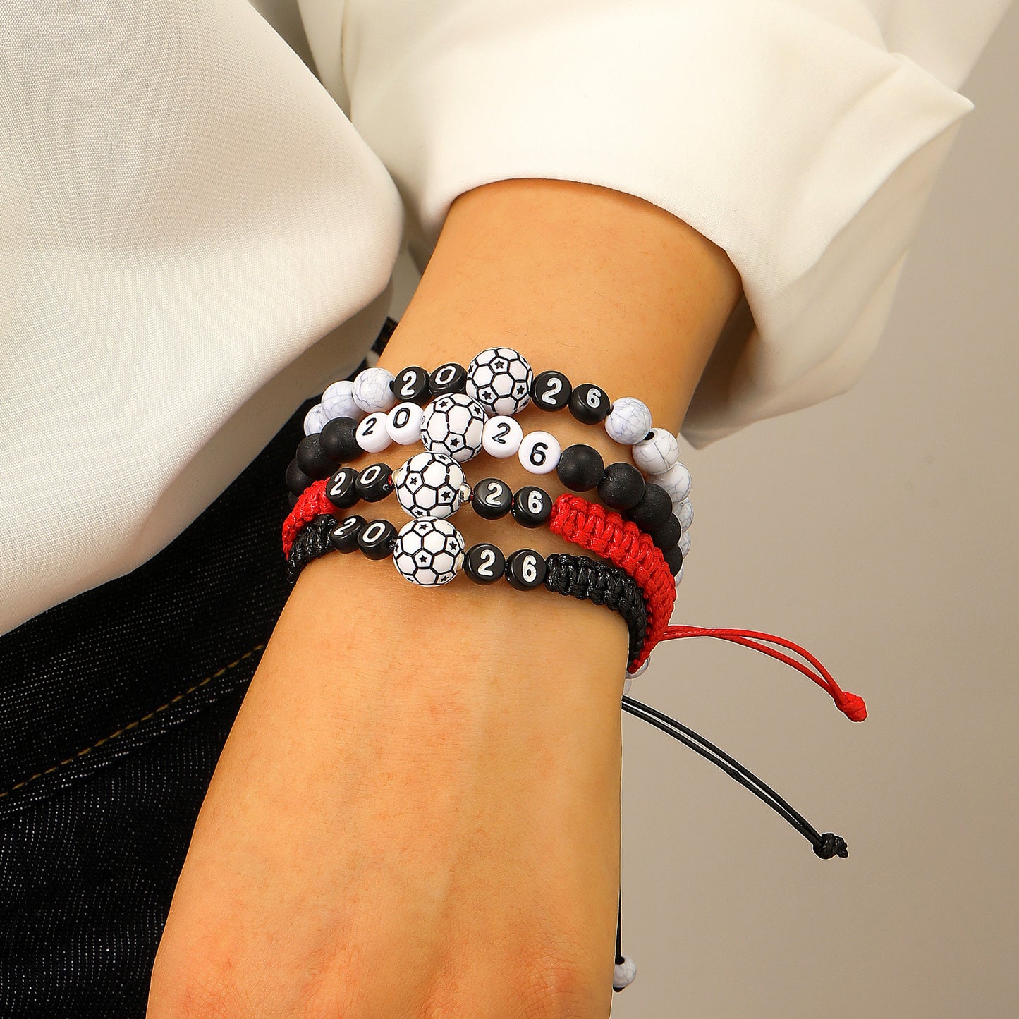 Minimalist Handmade Braided Soccer Bracelet with Resin Beads Unisex Adjustable Commemorative Wristband