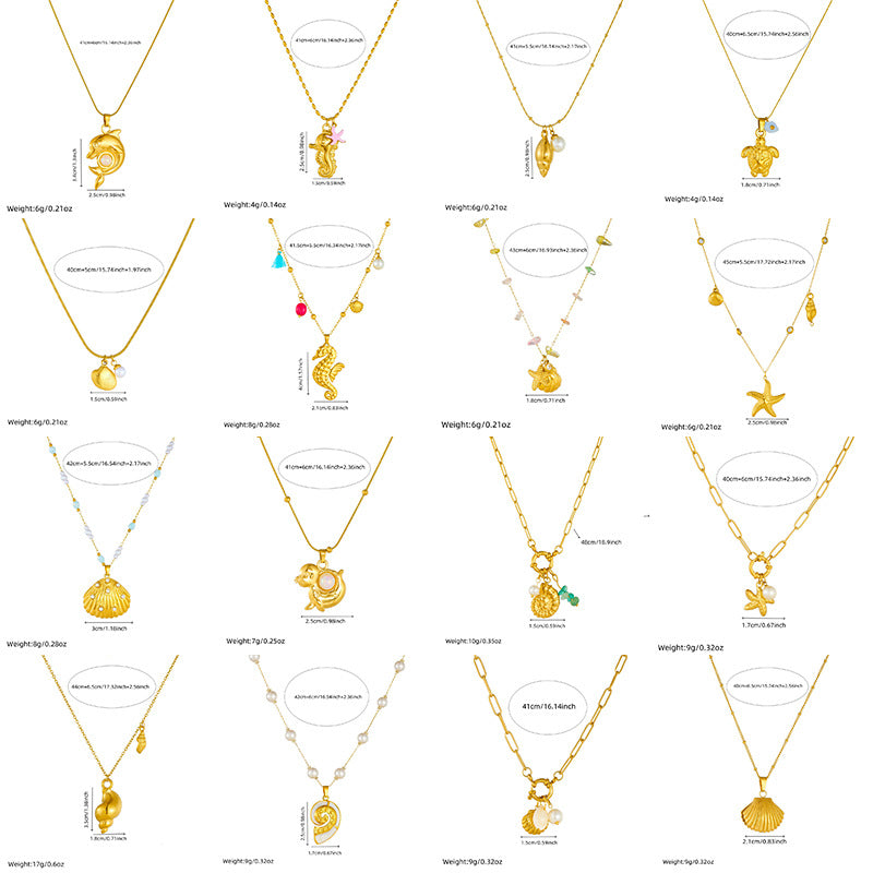 Chic Gold Plated Drip Oil Stainless Steel Starfish Butterfly Necklace