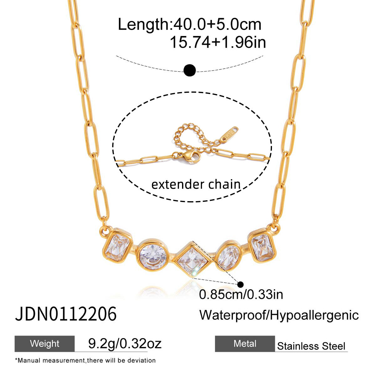 Elegant Minimalist Geometric Square Stainless Steel PVD Necklace and Earring Set with Cubic Zirconia for Women