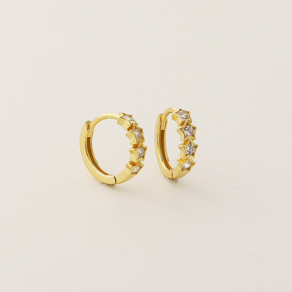 Pendientes de tuerca de plata de ley S925 con forma de estrella dulce y delicada con incrustaciones de diamantes de imitación para mujer