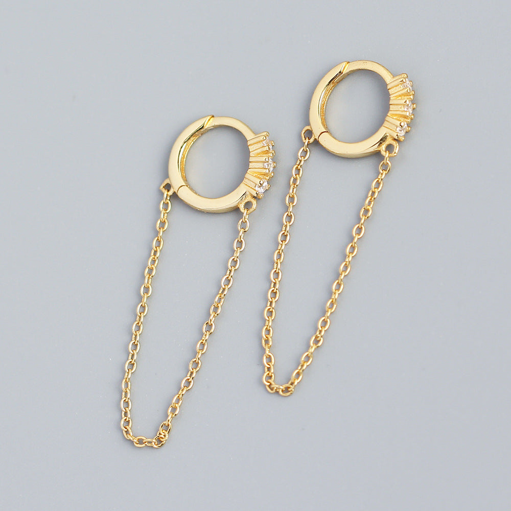 Orecchini pendenti da donna lunghi, a catena, in argento sterling 925, con zirconi cubici geometrici
