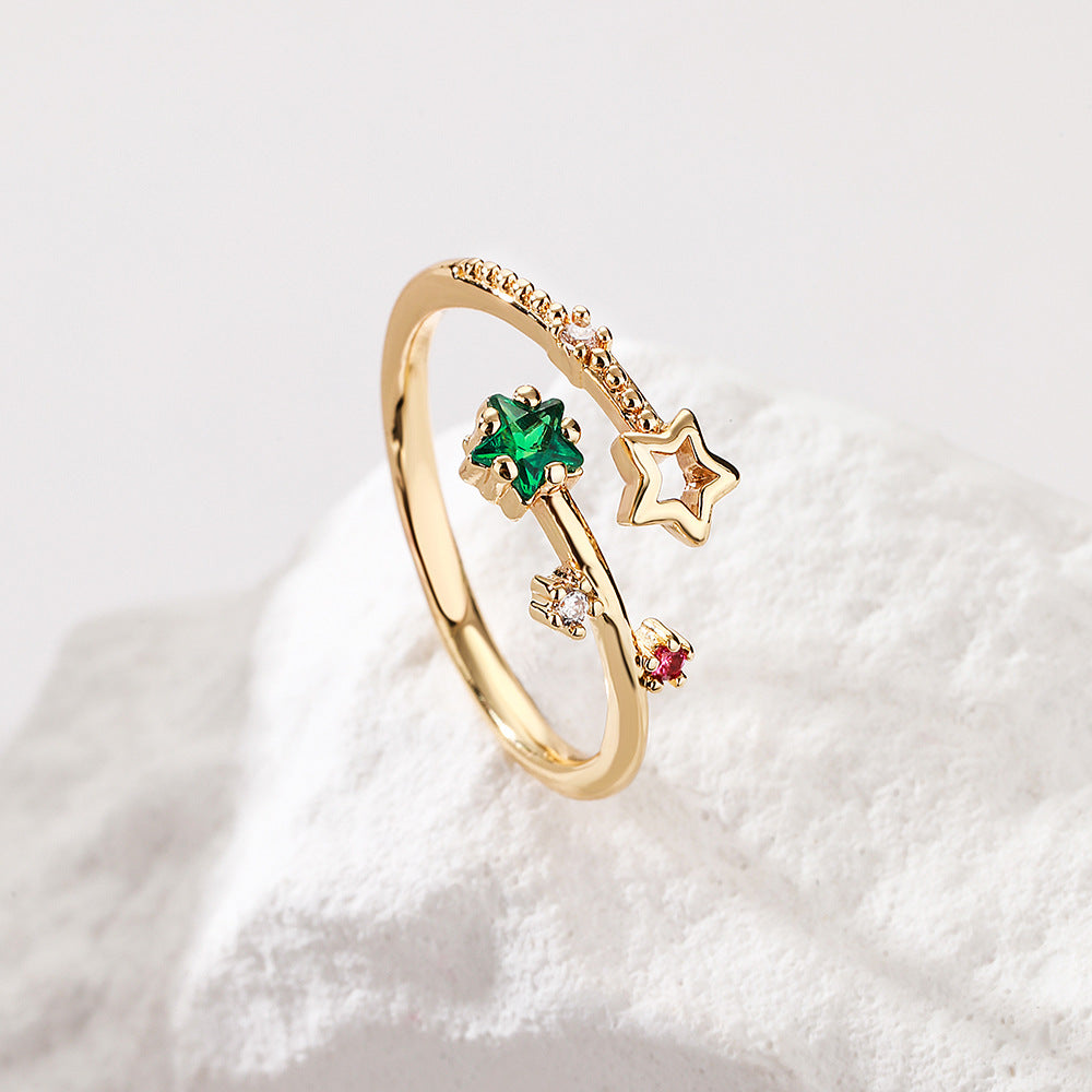 Minimalist Geometric Open Ring for Women Made of Copper with 18K Gold Plating and Micro-Paved Zirconia