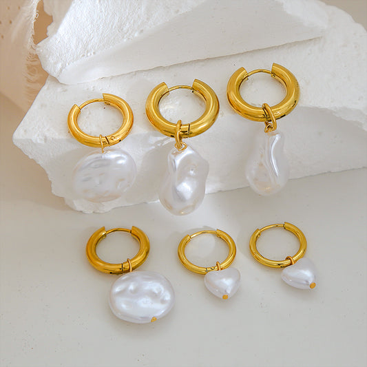 Pendientes barrocos geométricos irregulares de perlas en acero inoxidable con acabado chapado para mujer