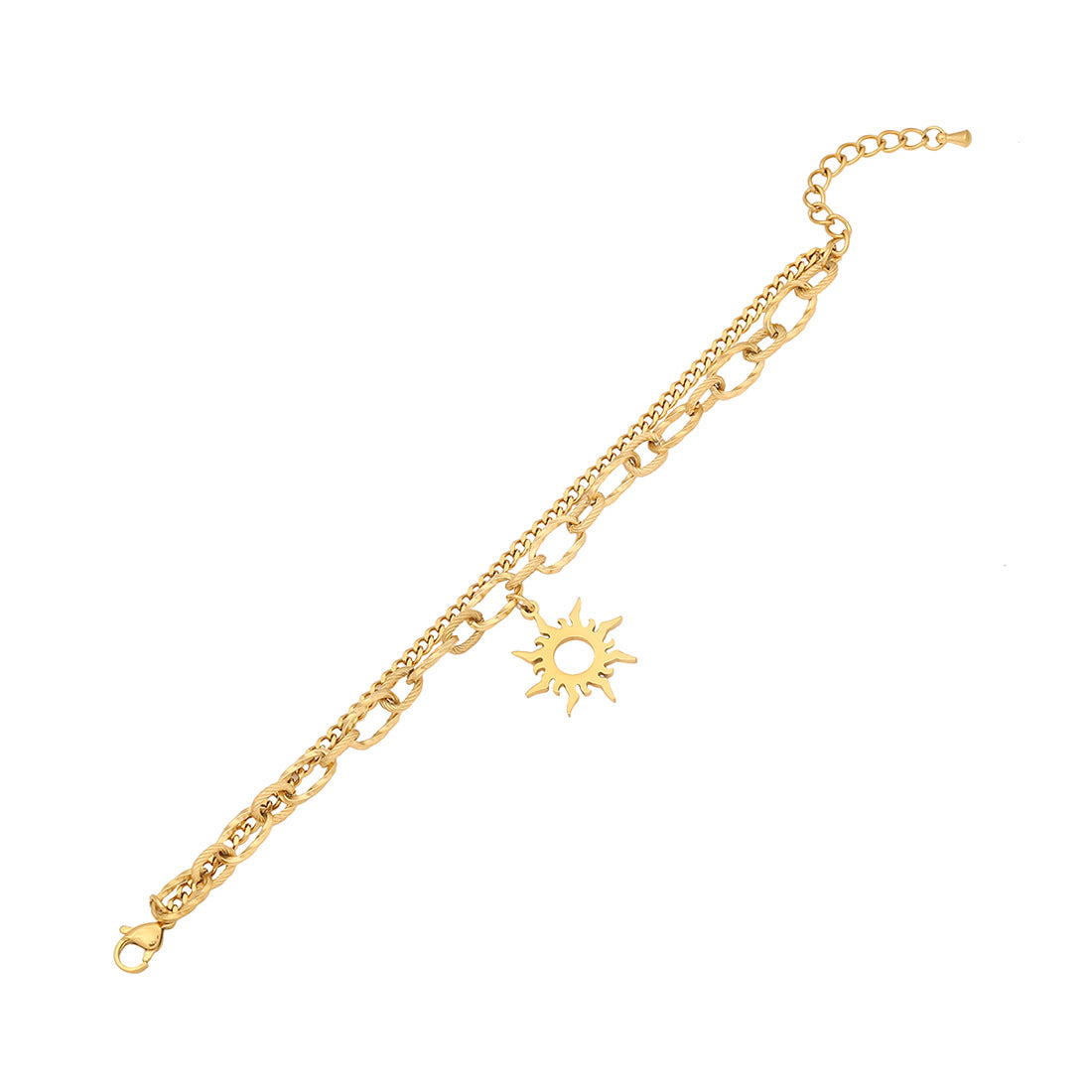Edgy Geometric Anchor and Ship Wheel Pendant Stainless Steel Bracelet for Women with Plated Finish