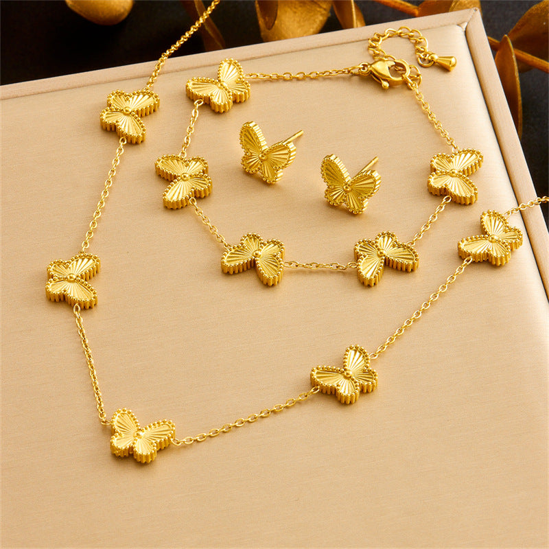 Elegant Striped Butterfly Stainless Steel Plated Jewelry Set for Women