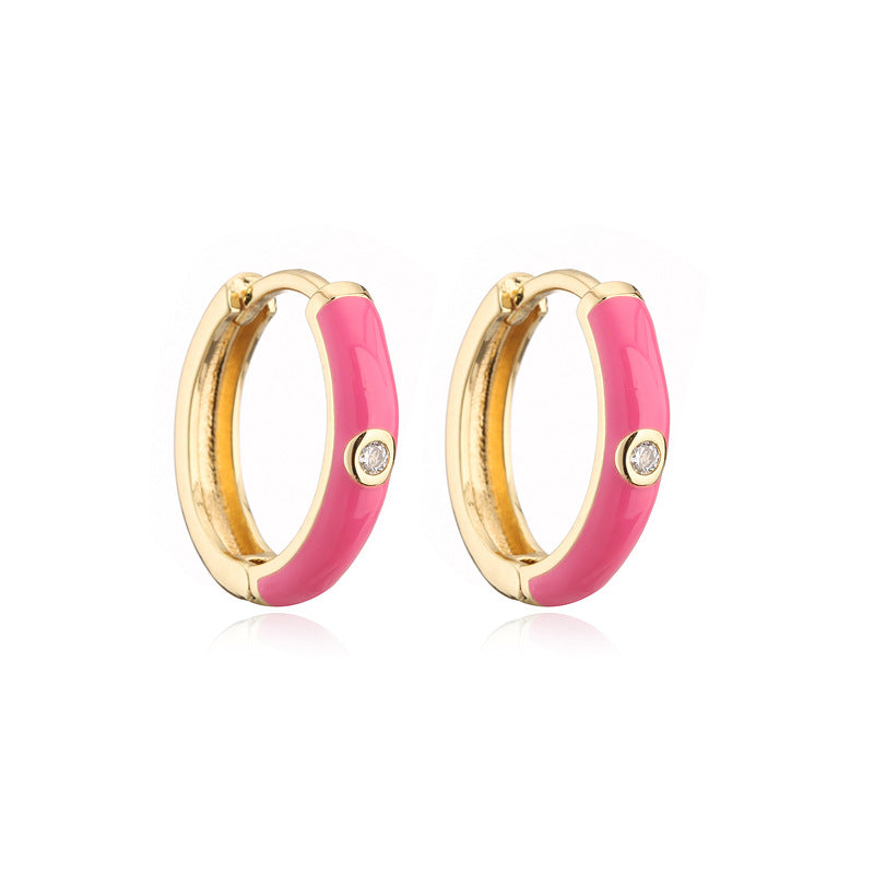 Colorful Drip Oil Cubic Zirconia Geometric Brass Gold Plated Hoop Earrings for Women