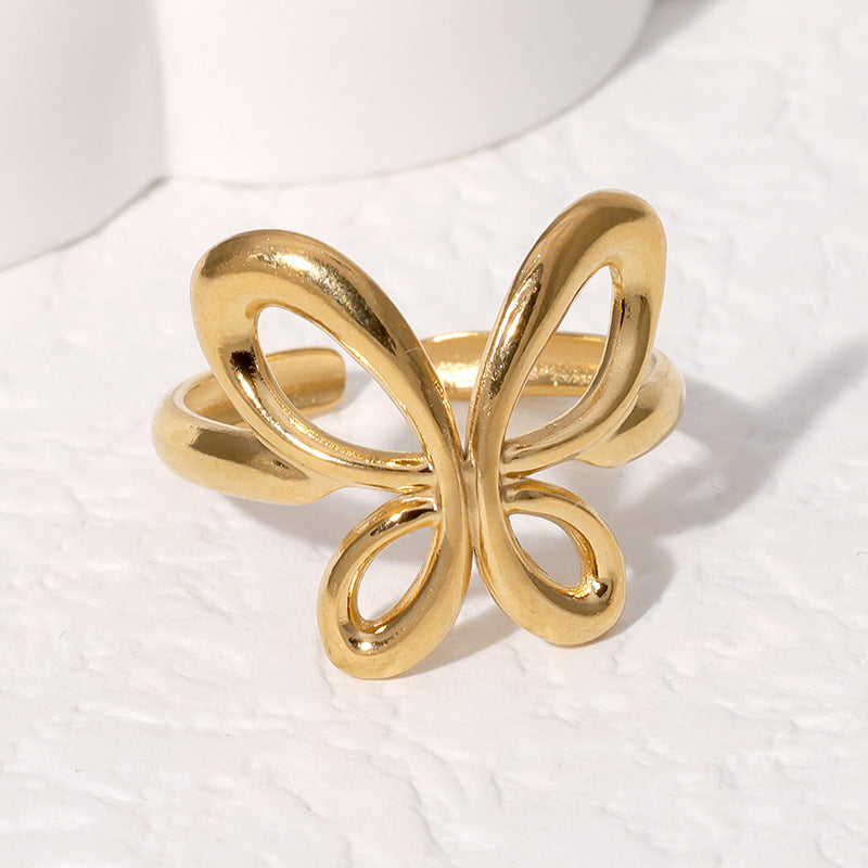 Minimalist Butterfly-Shaped Titanium Steel Adjustable Ring for Women with Plated Finish