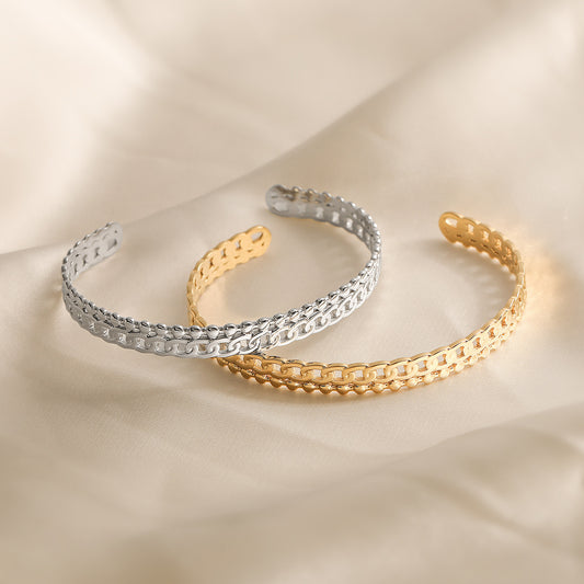 Bracciale da donna in acciaio inossidabile placcato oro 18 carati a C, stile minimalista