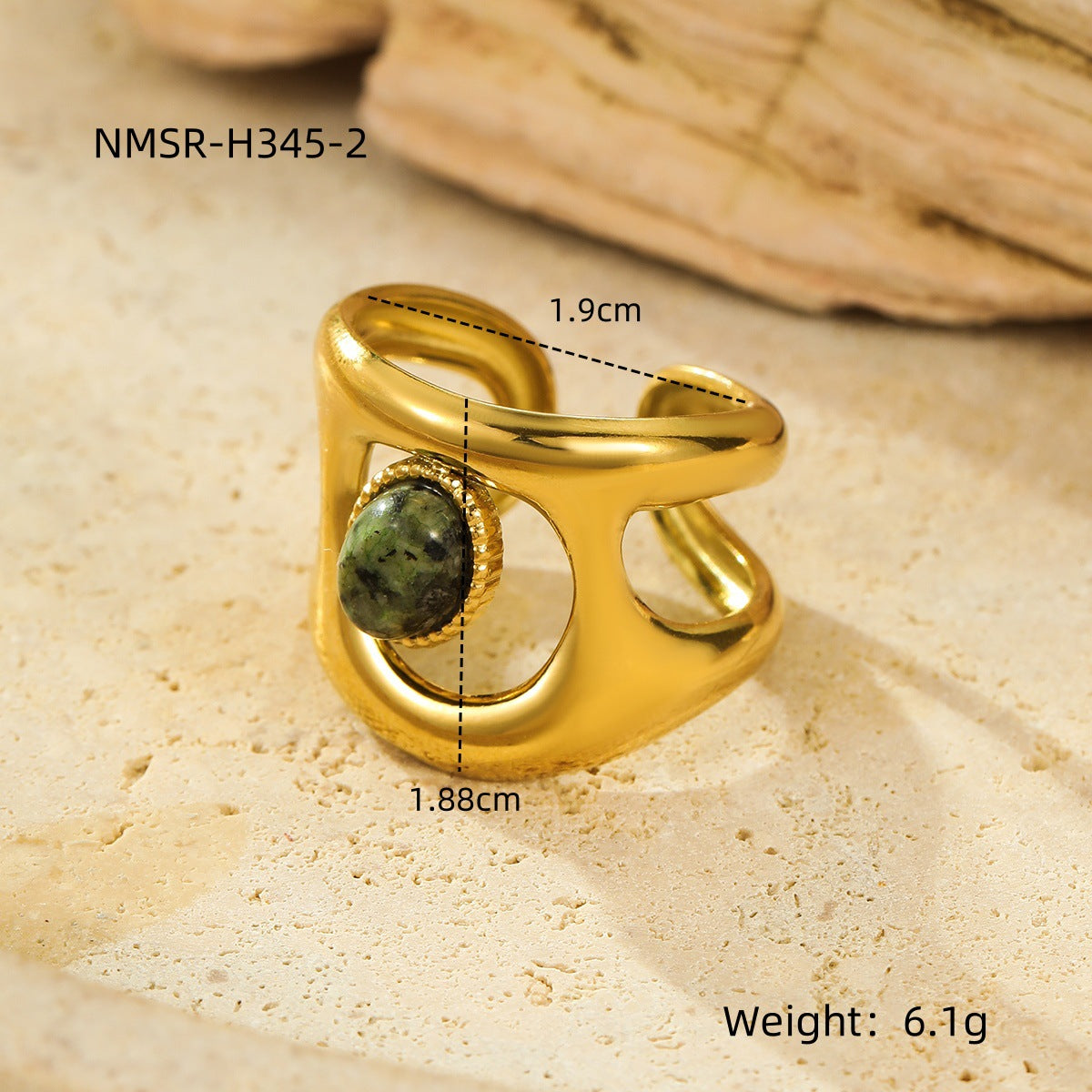 Anillo abierto de acero inoxidable con forma geométrica irregular y diseño calado estilo francés vintage para mujer con acabado chapado