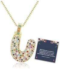 Sweet Hip-hop Letter Brass Cubic Zirconia Inlay Pendant Necklace Box Chain Unisex