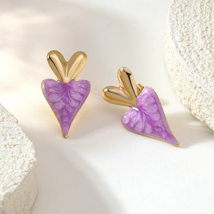 Sweet Elegant Heart Drip Oil Stainless Steel Earrings