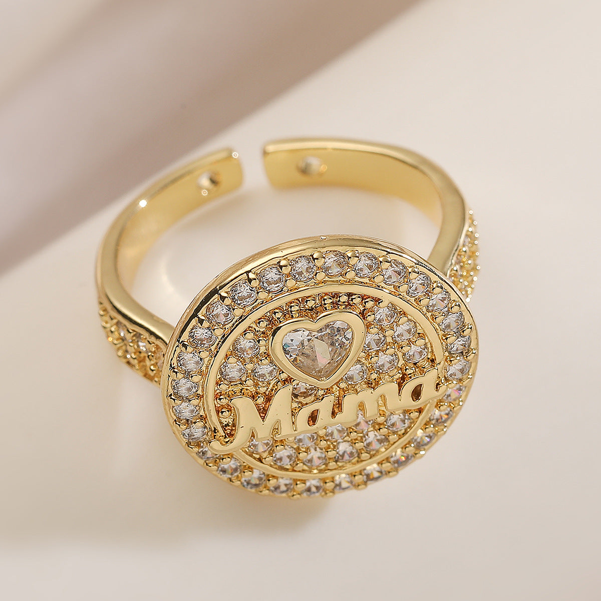 Anillo Minimalista Geométrico de Cobre con Baño de Oro de 18K y Circonitas para Mujer