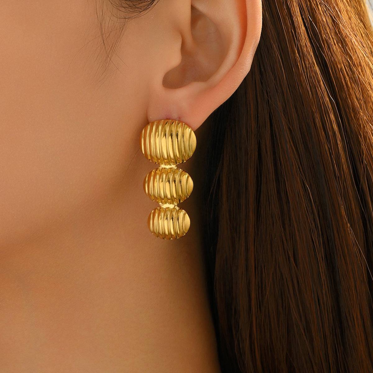 Pendientes Minimalistas Geométricos Redondos de Aleación de Zinc para Mujer con Acabado Chapado