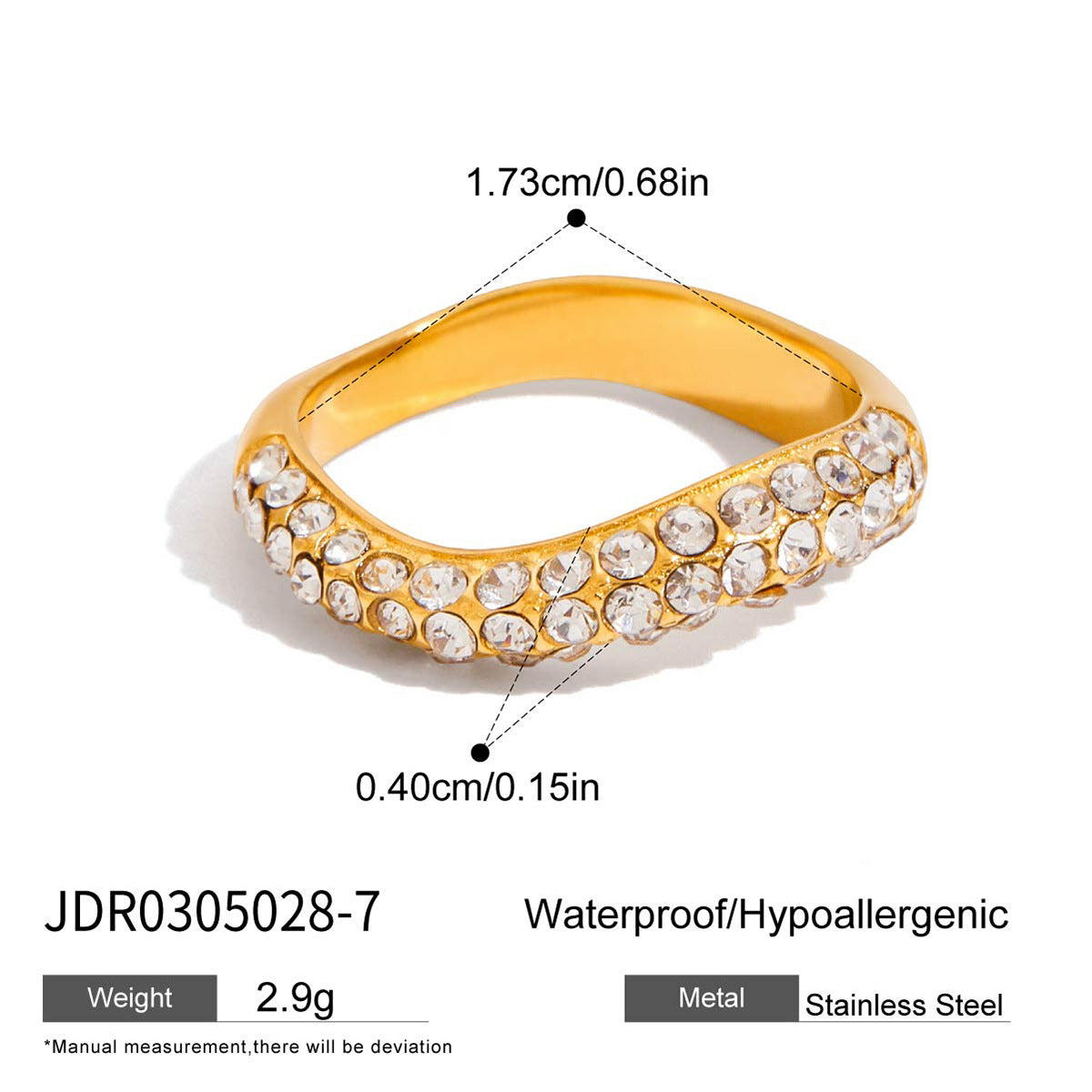 Elegant Geometric Cubic Zirconia Inlay PVD Stainless Steel Ring for Women