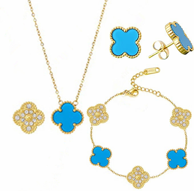 Pulsera Minimalista de Acero de Titanio con Forma de Trébol para Mujer con Baño de Oro e Incrustaciones de Nácar
