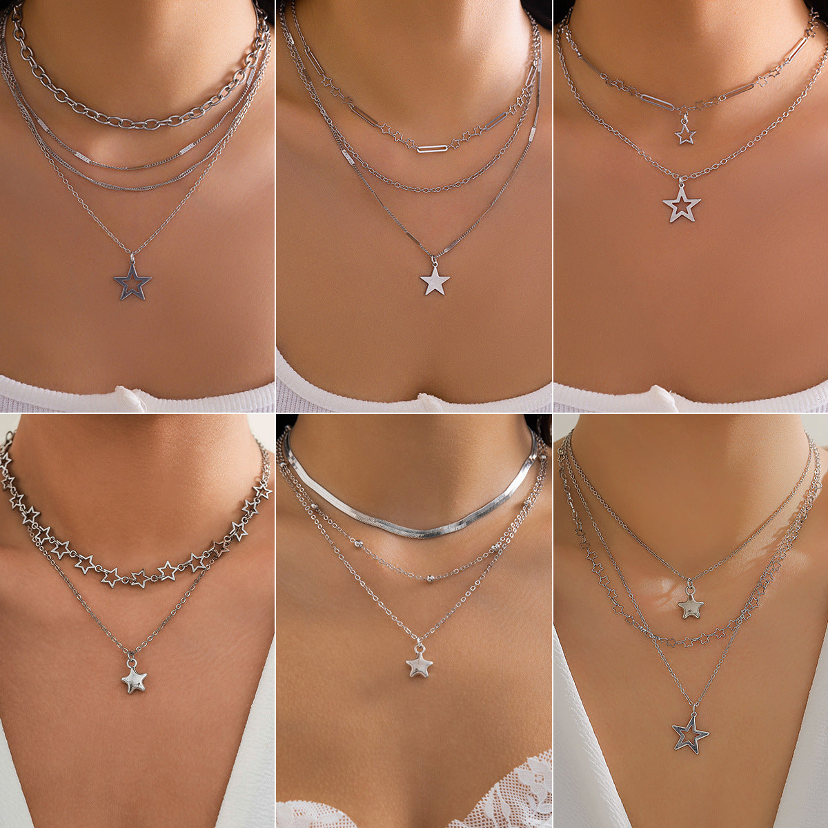 Minimalist Sweet Star Zinc Alloy Plated Necklace Curb Chain Women's Jewelry Set