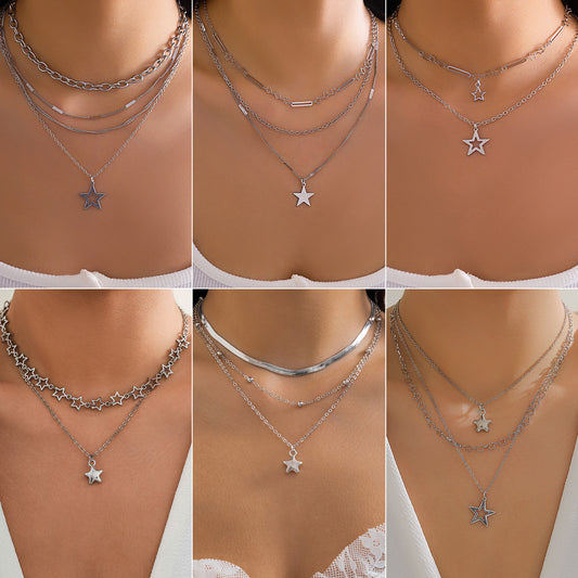 Minimalist Sweet Star Zinc Alloy Plated Necklace Curb Chain Women's Jewelry Set