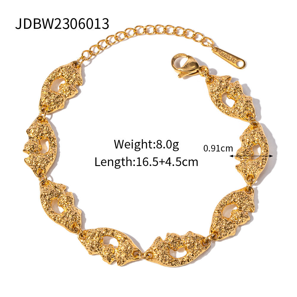 Bracciale a fascia aperta larga geometrica in acciaio inossidabile placcato oro 18 carati stile Ins