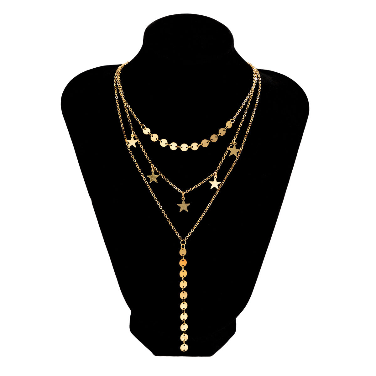 Minimalist Star-Shaped Alloy Pendant Necklace with Layered Tassel Accents and Plated Finish for Women