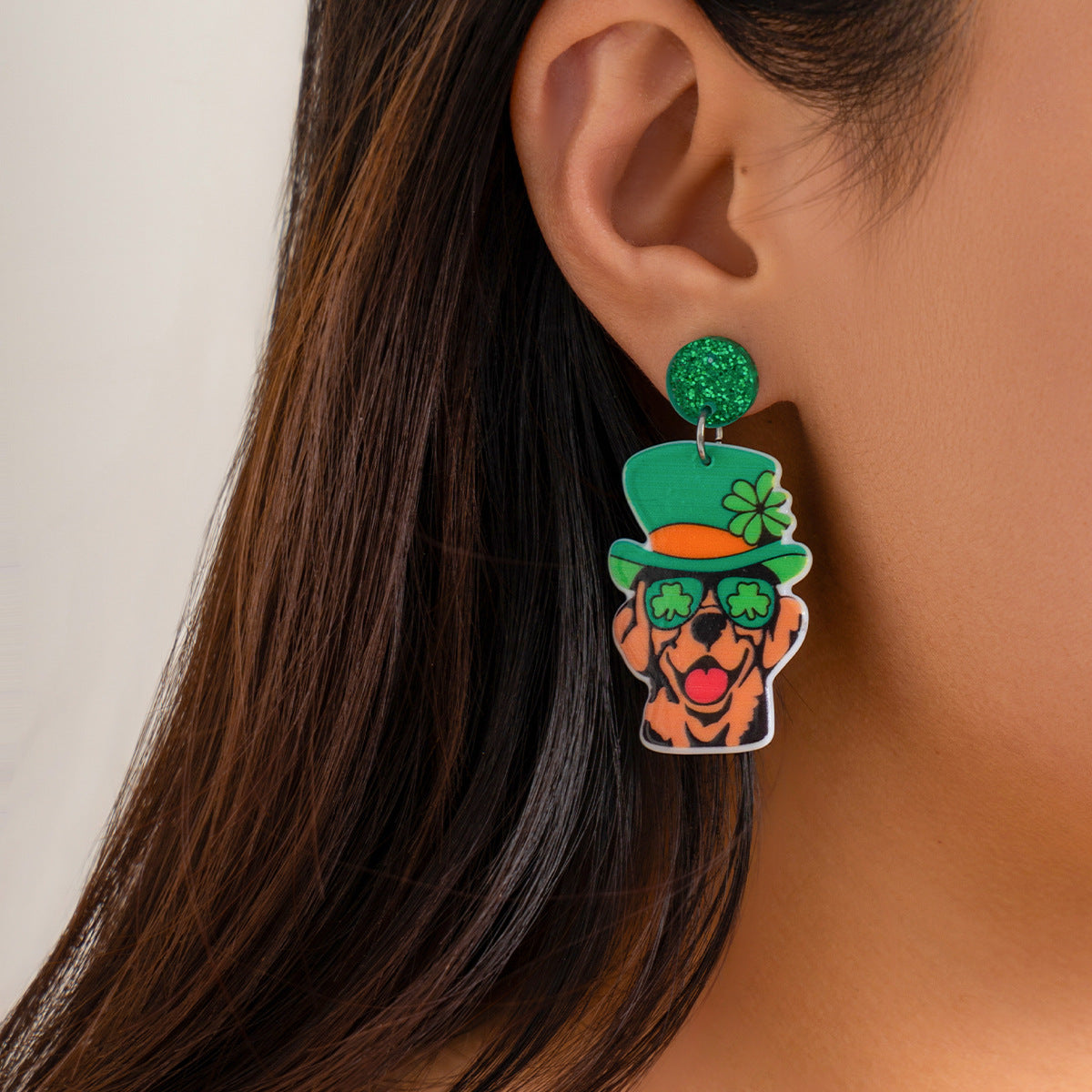 Street Style Geometric Acrylic Cat Ear Earrings with Tassel Accents for Women