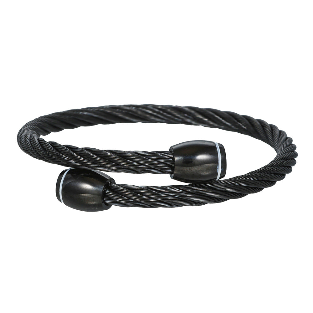 Hip-hop Punk Round Geometric Drip Oil Plated Titanium Steel Adjustable Open Cuff Bracelet for Men