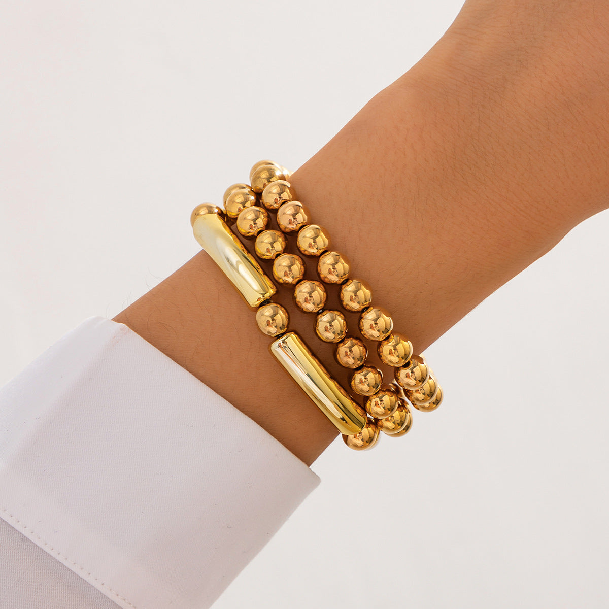Minimalist Geometric CCB Acrylic Pearl Plated Bracelet Set for Women