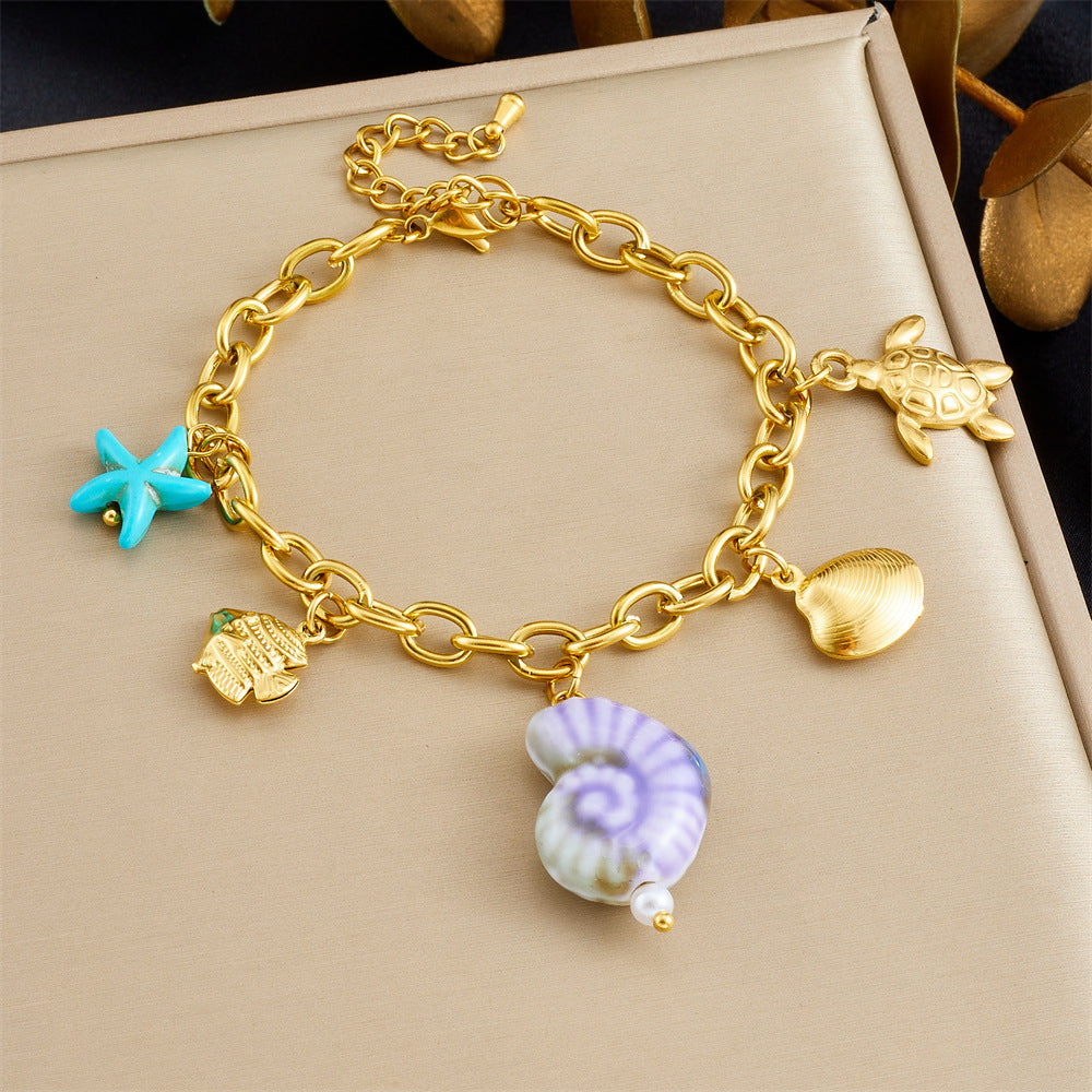 Fashion Gold Plated Stainless Steel Animal Crab Starfish Sea Creature Charm Bracelet for Women