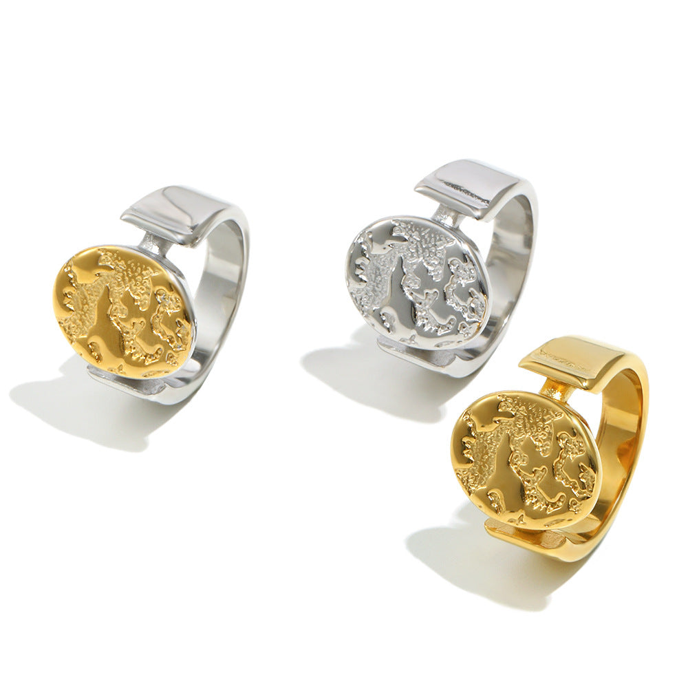 Anello Minimalista Geometrico in Acciaio Inossidabile con Placcatura in Oro 18K e Design a Rilievo Nebuloso