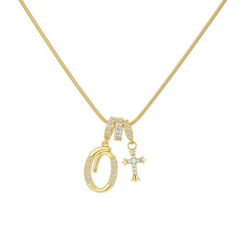 Sweet 22K Gold Plated Letter Titanium Steel Pendant Brass Cable Chain Necklace Unisex