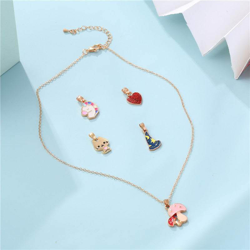 Collana da Bar in Lega con Ciondolo a Goccia d'Olio a Forma di Cuore Cartone Animato per Bambini con Catena Curb