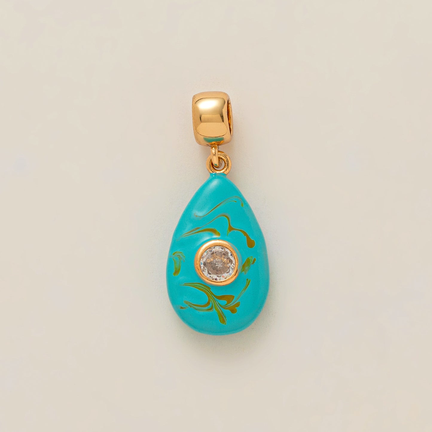 Vintage Stainless Steel Teardrop Pendant with Cubic Zirconia and Enamel Plating