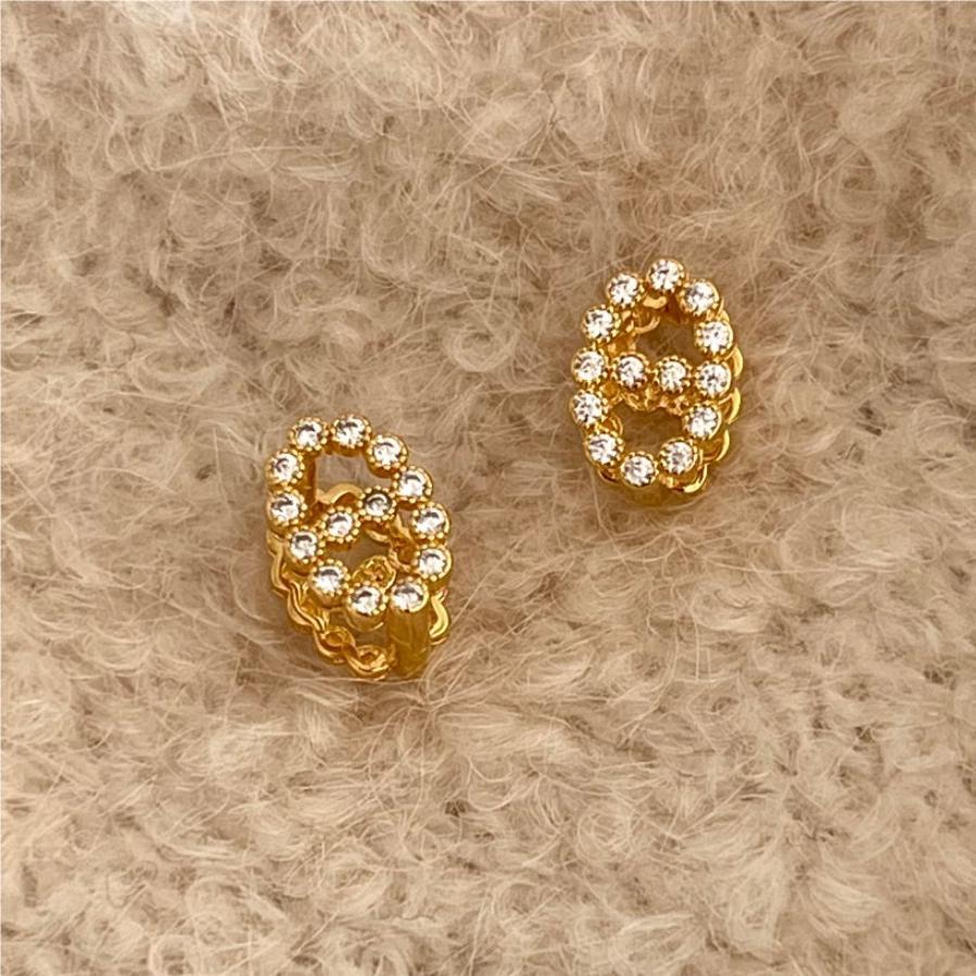 Minimalist Geometric Letter Stud Earrings in 925 Sterling Silver with Rhinestone Inlay and Gold Plating