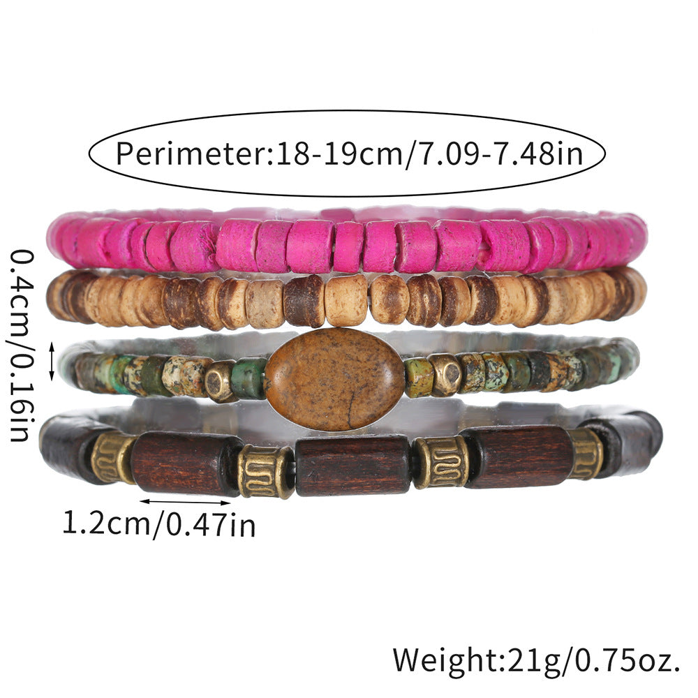 Vintage Bohemian Ethnic Round Geometric Wood Beaded Stretch Bracelet