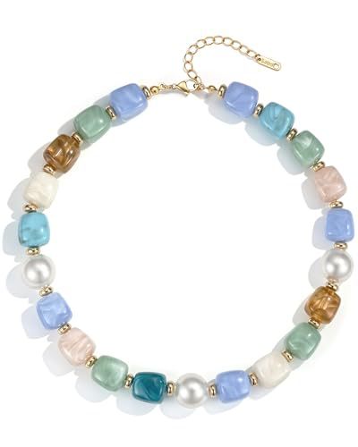 Casual Square Resin Polished Pendant Necklace for Women