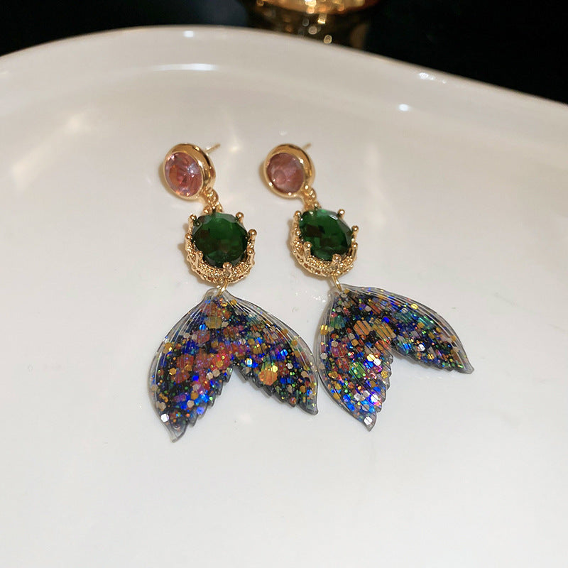Orecchini a perno da donna in vetro geometrico stile vintage chic con intarsio in strass