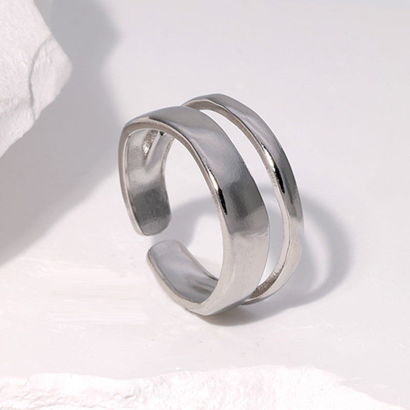 Anello aperto regolabile da donna in acciaio al titanio minimalista, fascia alla moda per dito indice con finitura placcata